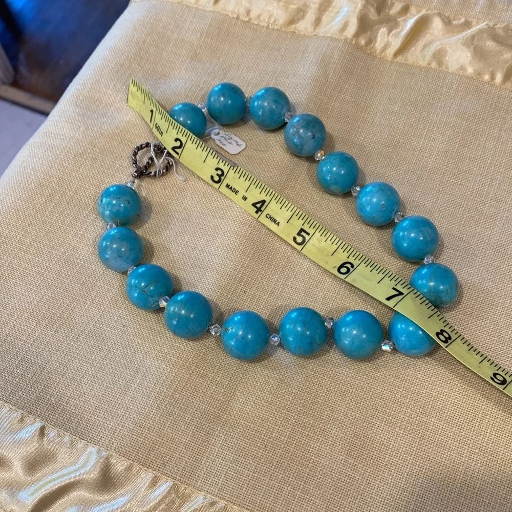 NEW. Gorgeous Turquoise and Sterling Silver with shining beads necklace. Signed.